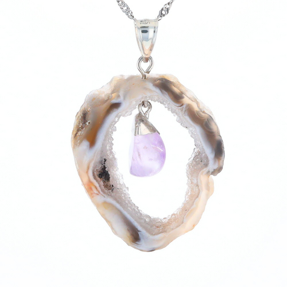 Druzy Quartz With Dangling Amethyst Pendant