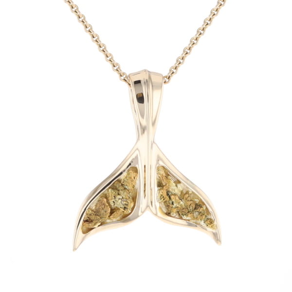 Whale Tail Natural Gold Nuggets Inlaid Pendant XL