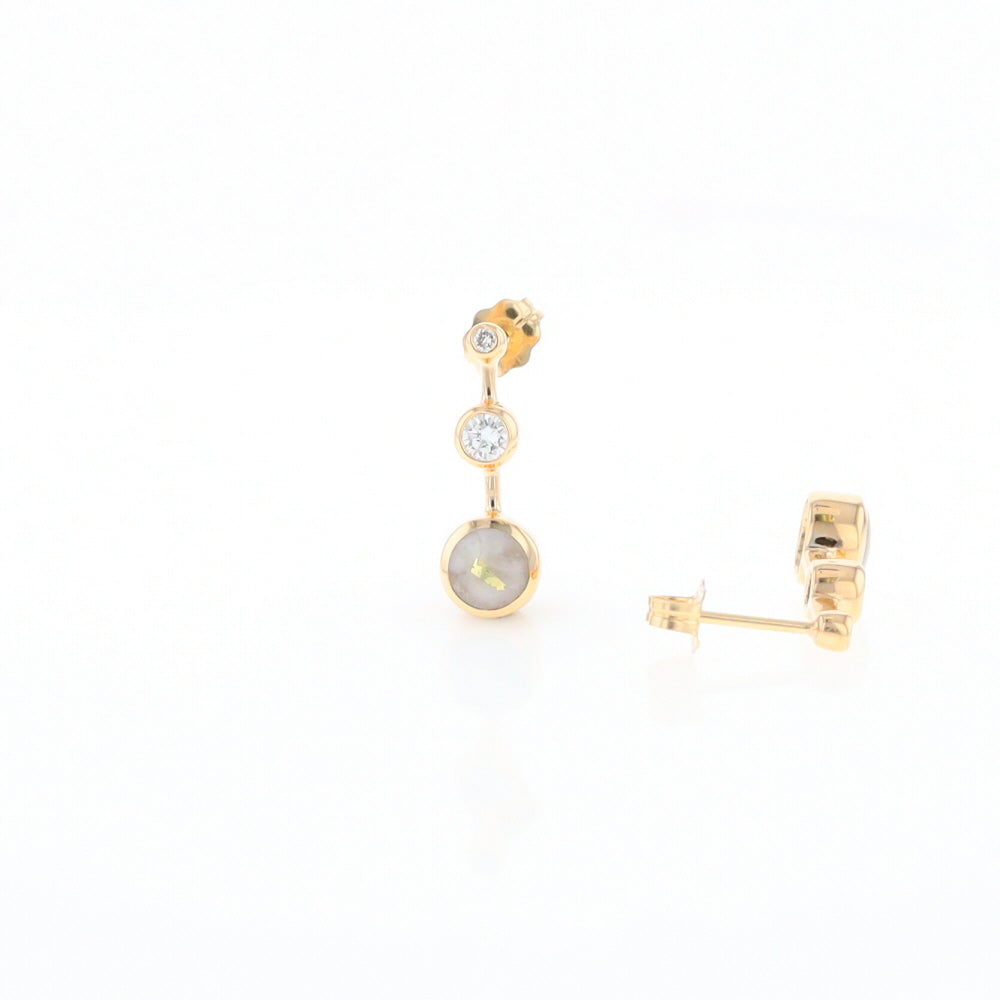 Gold Quartz Round Inlay with Diamond Accents Stud Earrings G2