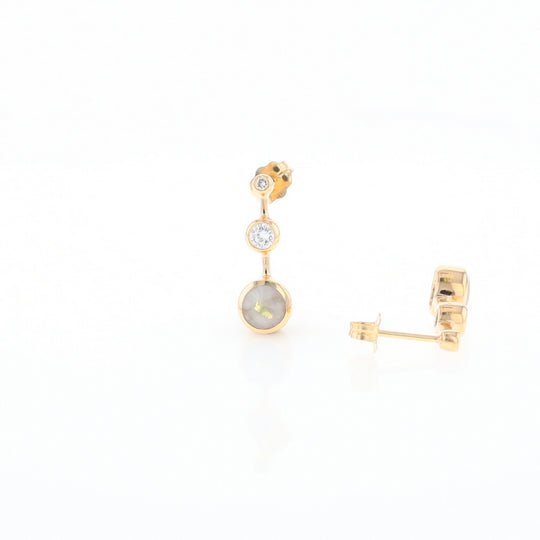 Gold Quartz Round Inlay with Diamond Accents Stud Earrings G2