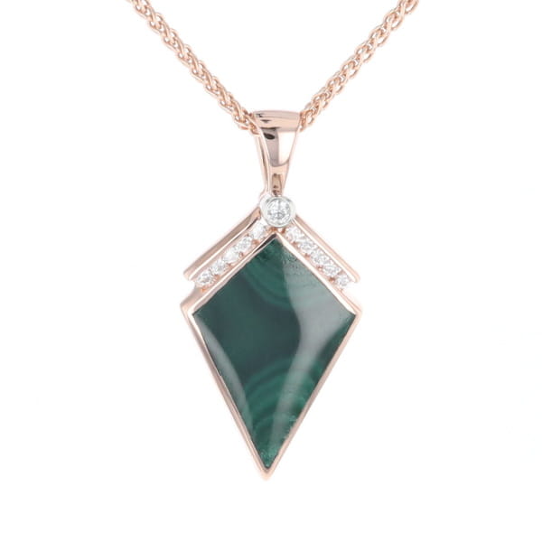 Malachite Kite Shape Inlaid Pendant with 0.19ctw Diamonds