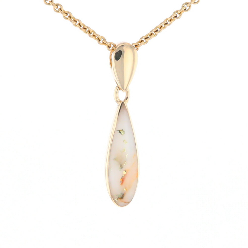 Gold Quartz Necklace Tear Drop Inlaid Pendant