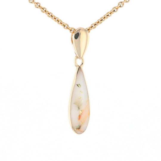 Gold Quartz Necklace Tear Drop Inlaid Pendant