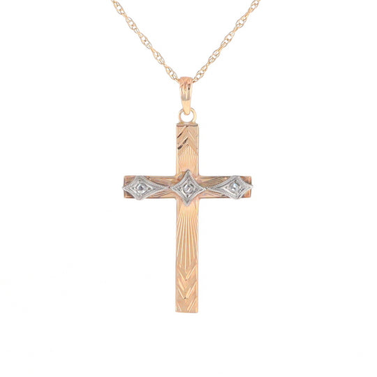 Vintage Incised Diamond Cross Pendant