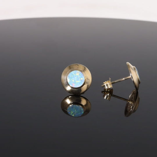 Opal Earrings Round Inlaid Design Studs