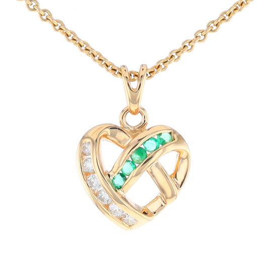 Open Criss-Cross Heart Emerald and Diamond Pendant