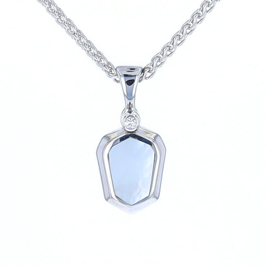Mother Of Pearl Shield Design Inlaid .02Ct Diamond Pendant