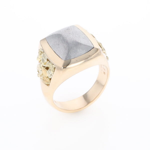 Meteorite Ring Double Side Natural Nuggets Rectangle Inlaid Center