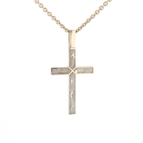 Gold Quartz Pendant 4 Section Inlaid Cross Pendant