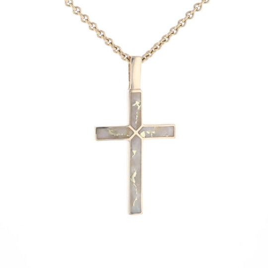Gold Quartz Pendant 4 Section Inlaid Cross Pendant