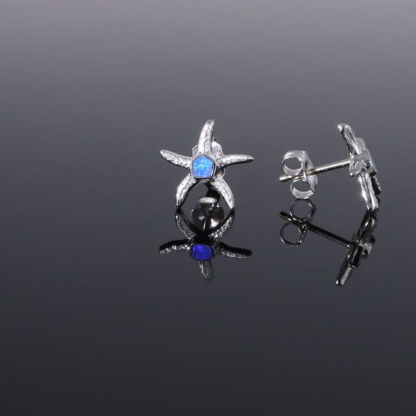Opal Earrings Inlaid Realistic Star Fish Design