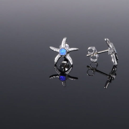 Opal Earrings Inlaid Realistic Star Fish Design