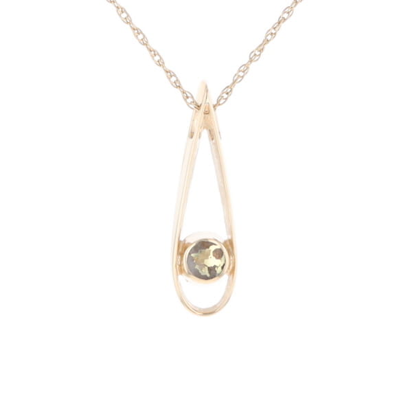 Open Teardrop Round Gold Quartz Inlaid Pendant