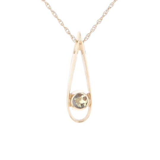 Open Teardrop Round Gold Quartz Inlaid Pendant