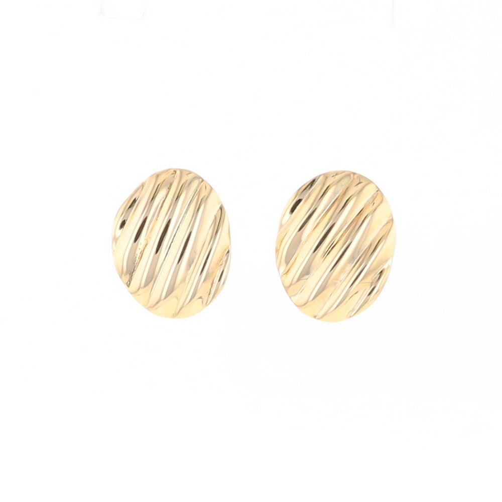 Gold Scorred Disc Stud Earrings