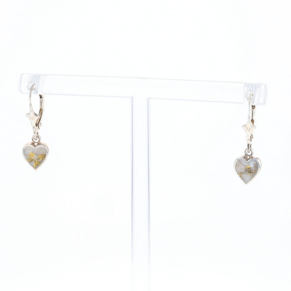 Silver Gold Quartz Inlaid Heart Earrings - G3