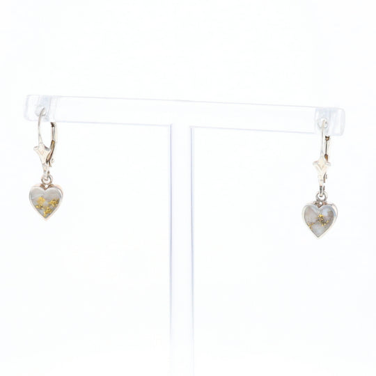 Silver Gold Quartz Inlaid Heart Earrings - G3