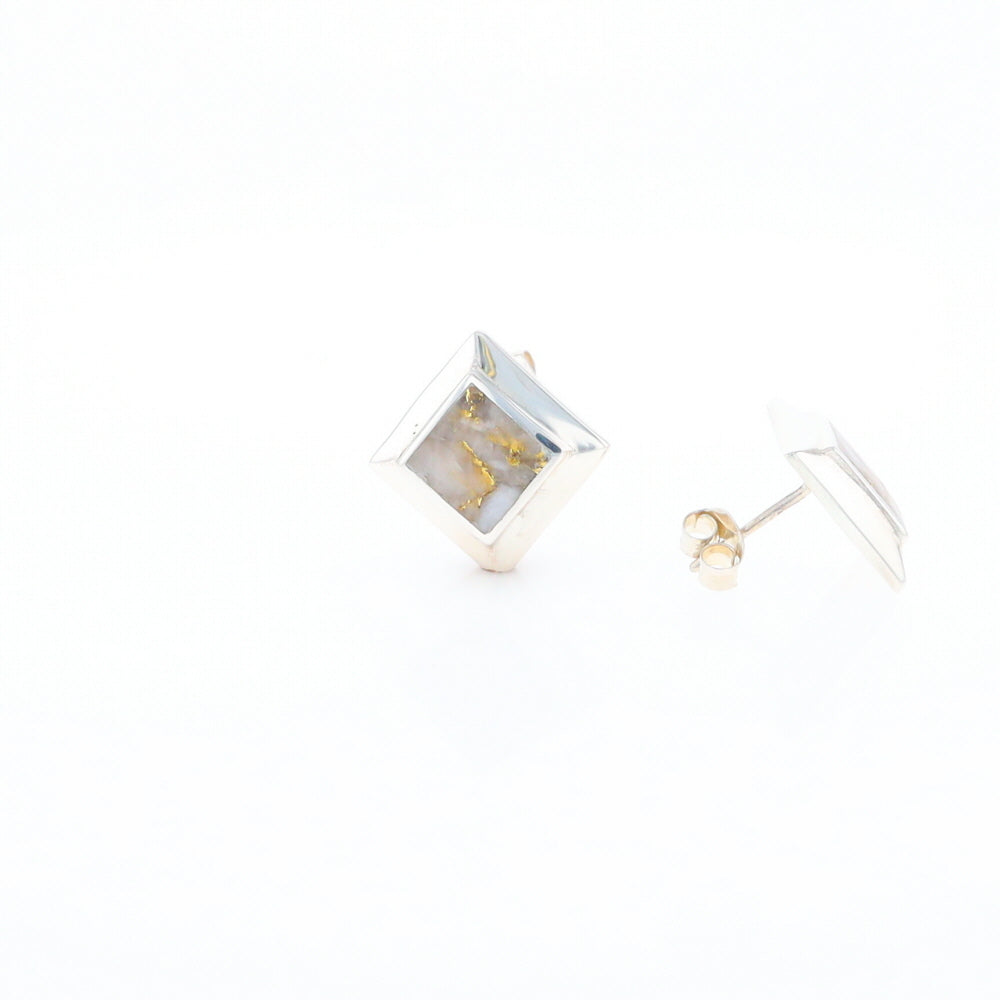 Sterling Silver Gold Quartz Inlaid Square Stud Earrings - G3