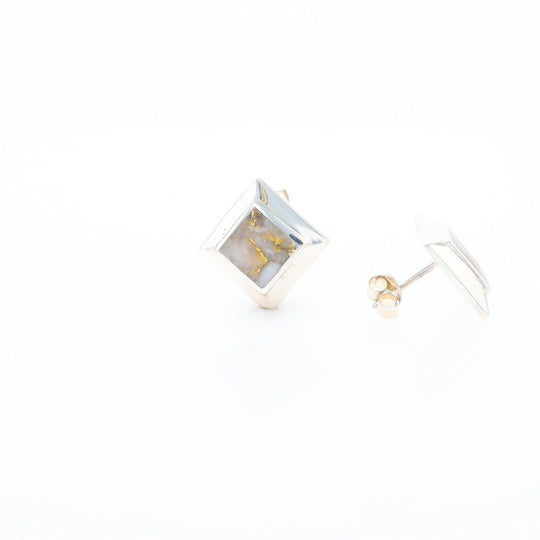 Sterling Silver Gold Quartz Inlaid Square Stud Earrings - G3