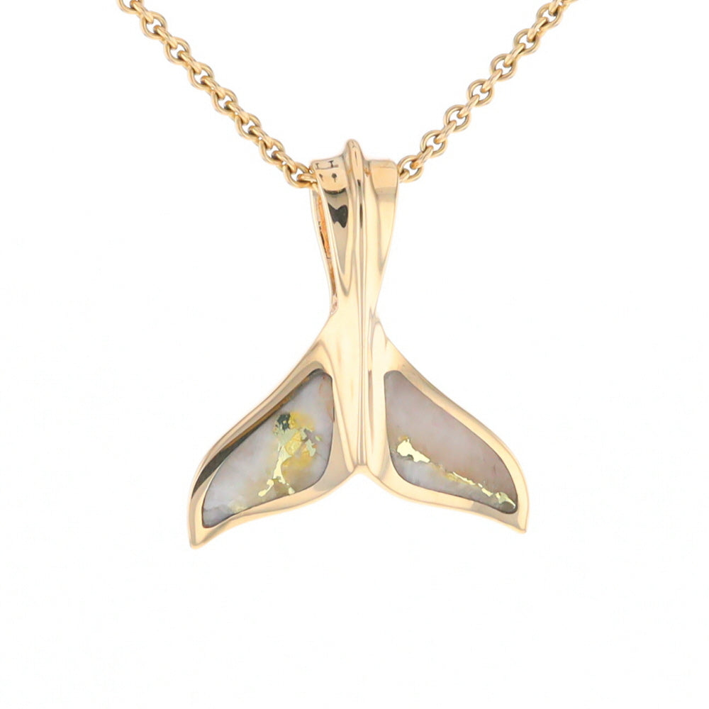 Whale Tail Necklaces Gold Quartz Double Sided Inlaid Sea Life Pendant