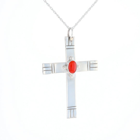 Native American Coral Cross Pendant