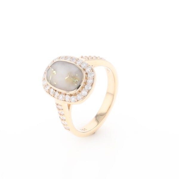 Rectangular Gold Quartz Inlaid Ring with 0.65ctw Diamond Halo