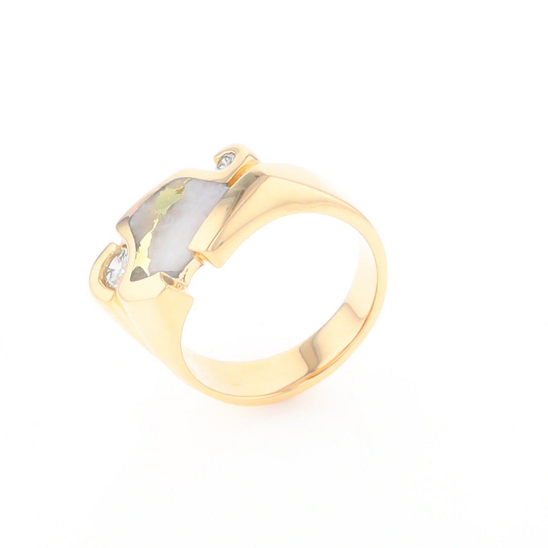 Gold Quartz Ring Geometric Shape Inlaid with 0.30ctw Round Diamonds