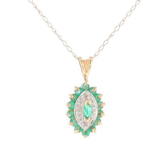 Marquise Cluster Emerald and Diamond Necklace