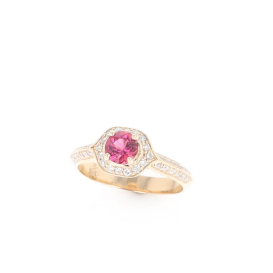 Peaked Halo Pink Tourmaline & Diamond Engagement Ring