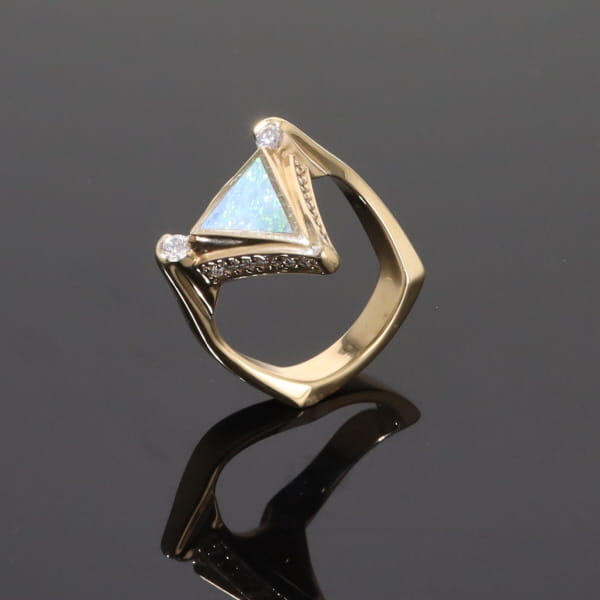 Opal Rings Triangle Inlaid Design with .31ctw Round Diamonds