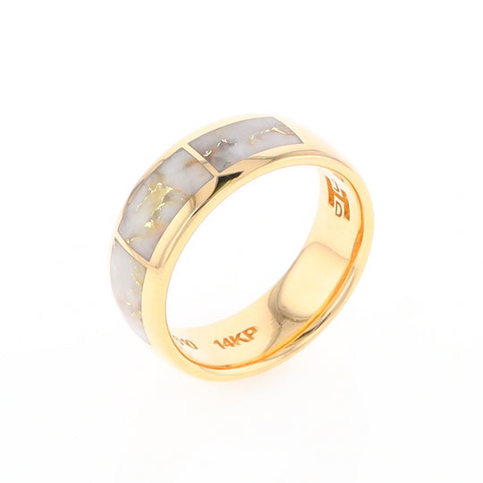 Gold Quartz Ring 3 Section Rectangle Inlaid Design Band