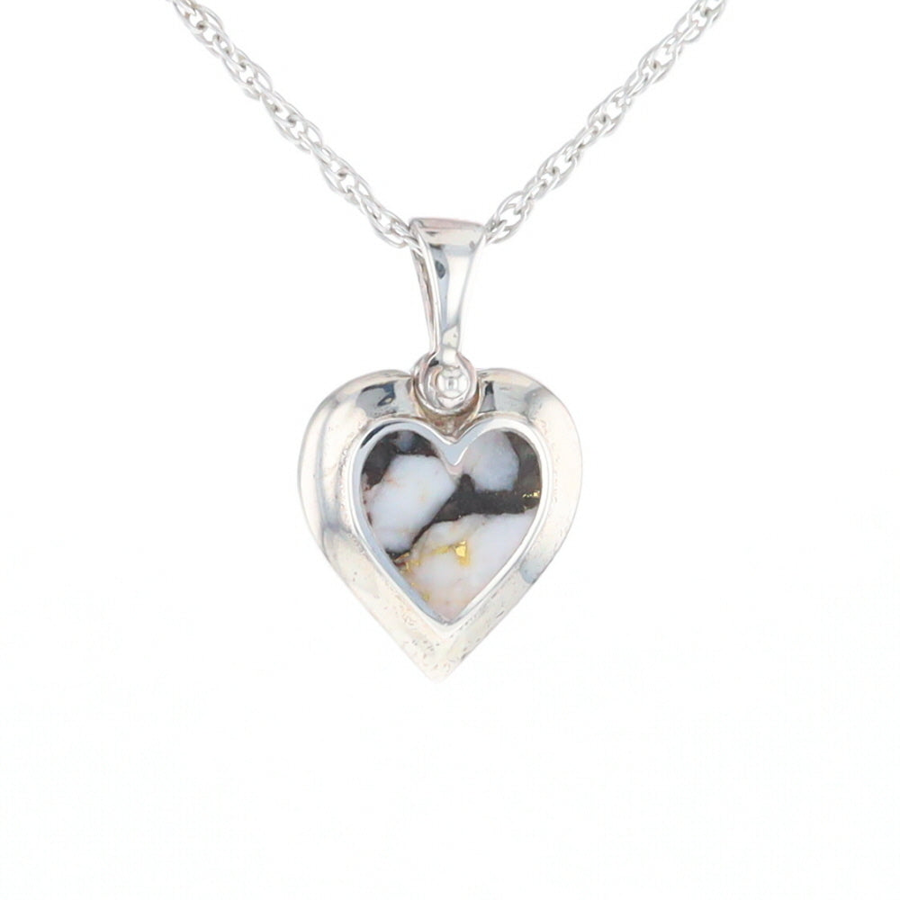 Sterling Silver Gold Quartz Inlaid Heart Pendant - G3