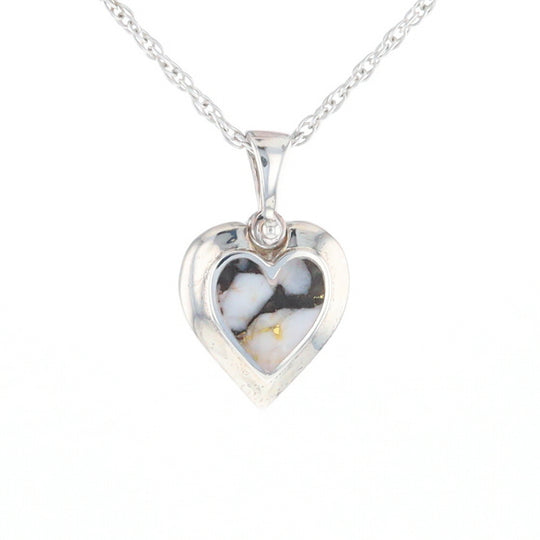 Sterling Silver Gold Quartz Inlaid Heart Pendant - G3