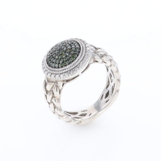 Green Diamond Braided Cluster Ring