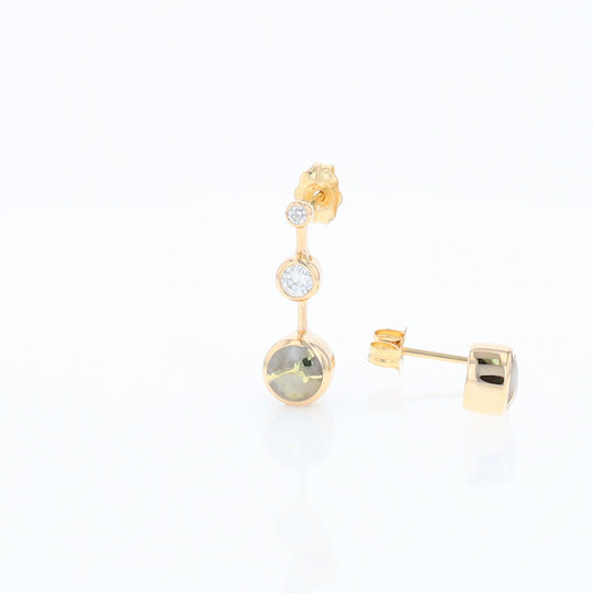 Gold Quartz Round Inlay with Diamond Accents Stud Earrings G1