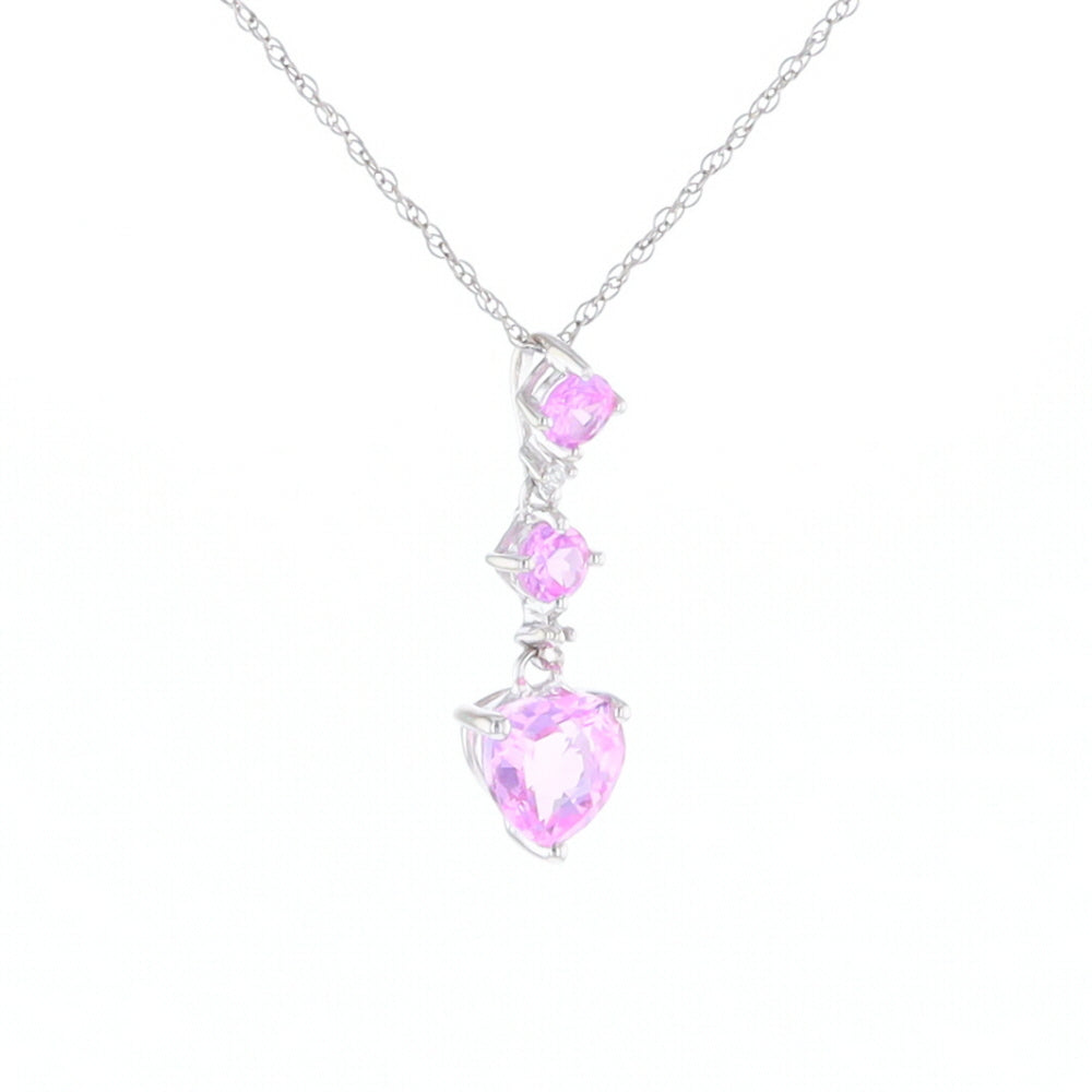 Synthetic Pink Sapphire Dangle Heart Necklace