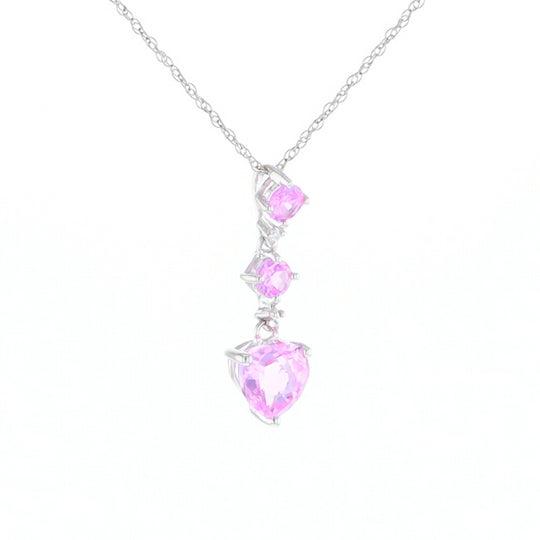 Synthetic Pink Sapphire Dangle Heart Necklace