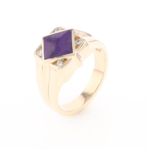 Natural Sugilite ring diamond shape inlaid design with .16ctw round diamonds