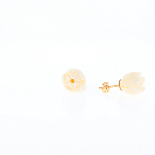 Carved Ivory Flower Stud Earrings