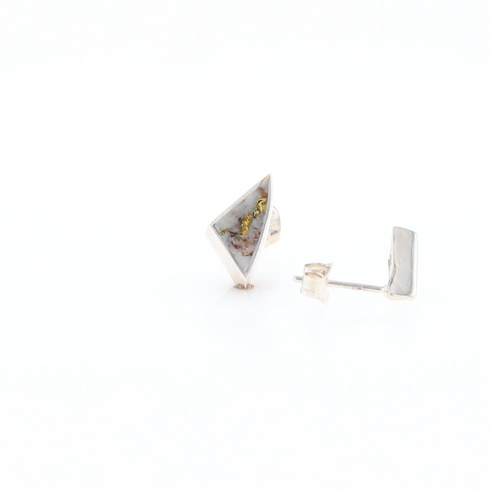 Sterling Silver Gold Quartz Inlaid Triangle Stud Earrings - G3