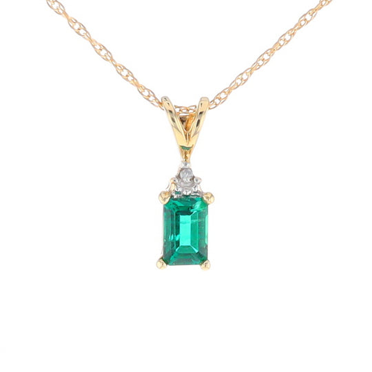 Synthetic Emerald Pendant with Diamond Accents