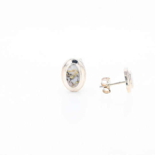 Sterling Silver Gold Quartz Inlaid Oval Stud Earrings - G3