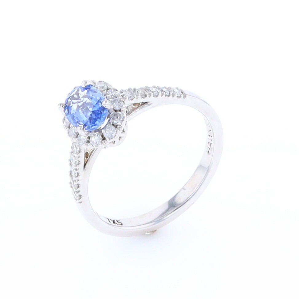 Ceylon Sapphire Diamond Halo Ring