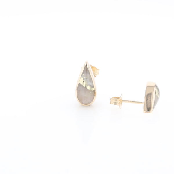 Gold Quartz Earrings Tear Drop Inlaid Studs