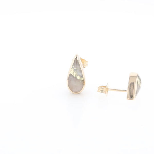 Gold Quartz Earrings Tear Drop Inlaid Studs