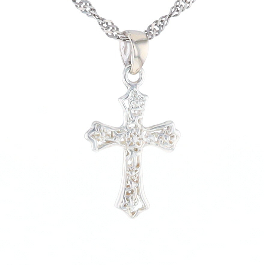 Sterling Silver Flower Cross Pendant