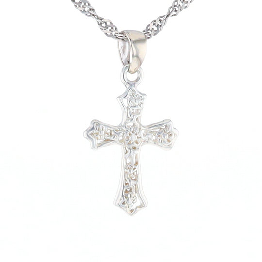 Sterling Silver Flower Cross Pendant