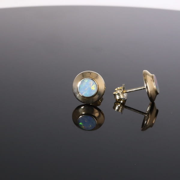 Opal Earrings Round Inlaid Design Studs
