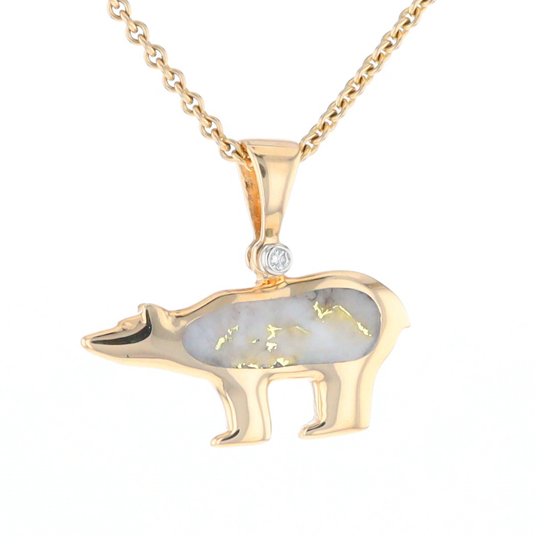Gold Quartz Inlaid Polar Bear Pendant
