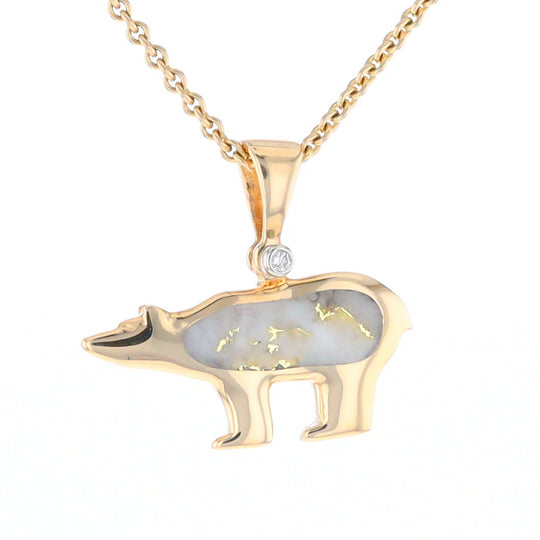 Gold Quartz Inlaid Polar Bear Pendant